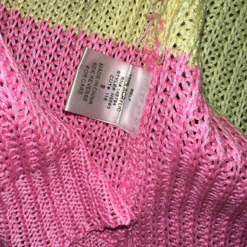 Pastel Rainbow Knit Long Sleeve Cardigan Lightweight Spring Pockets Colorblock - Picture 11 of 16